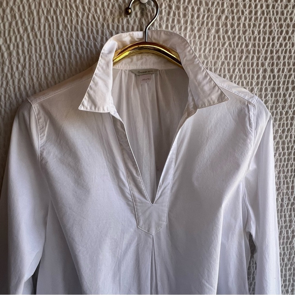GARNET HILL Oversized Popover Blouse Tunic Womens L White Long Sleeve Cotton